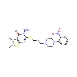 Cc1sc2nc(SCCCN3CCN(c4ccccc4[N+](=O)[O-])CC3)n(N)c(=O)c2c1C ZINC000026026617