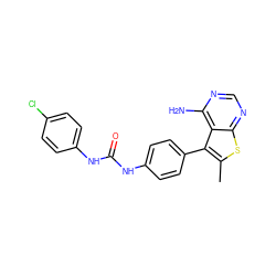 Cc1sc2ncnc(N)c2c1-c1ccc(NC(=O)Nc2ccc(Cl)cc2)cc1 ZINC000013673635