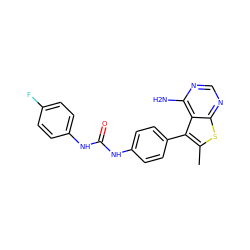 Cc1sc2ncnc(N)c2c1-c1ccc(NC(=O)Nc2ccc(F)cc2)cc1 ZINC000013673629