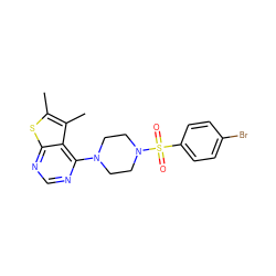 Cc1sc2ncnc(N3CCN(S(=O)(=O)c4ccc(Br)cc4)CC3)c2c1C ZINC000000947685