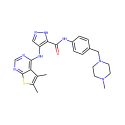 Cc1sc2ncnc(Nc3cn[nH]c3C(=O)Nc3ccc(CN4CCN(C)CC4)cc3)c2c1C ZINC000205806448