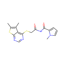 Cc1sc2ncnc(SCC(=O)NC(=O)c3cccn3C)c2c1C ZINC000003355481