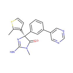 Cc1sccc1[C@@]1(c2cccc(-c3cncnc3)c2)N=C(N)N(C)C1=O ZINC000072183166