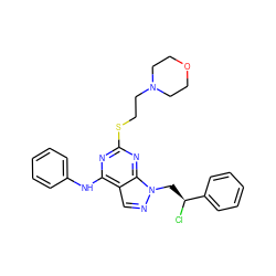 Cl[C@@H](Cn1ncc2c(Nc3ccccc3)nc(SCCN3CCOCC3)nc21)c1ccccc1 ZINC000071316078