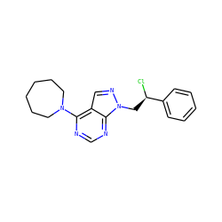 Cl[C@H](Cn1ncc2c(N3CCCCCC3)ncnc21)c1ccccc1 ZINC000040913481