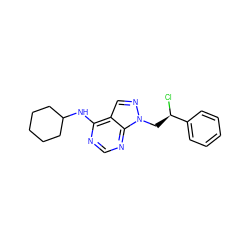 Cl[C@H](Cn1ncc2c(NC3CCCCC3)ncnc21)c1ccccc1 ZINC000034505050