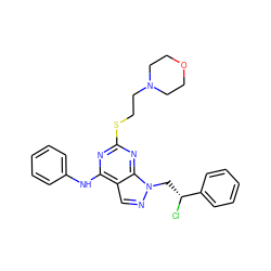 Cl[C@H](Cn1ncc2c(Nc3ccccc3)nc(SCCN3CCOCC3)nc21)c1ccccc1 ZINC000071316077