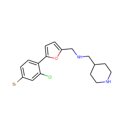 Clc1cc(Br)ccc1-c1ccc(CNCC2CCNCC2)o1 ZINC000010434589