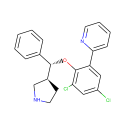 Clc1cc(Cl)c(O[C@@H](c2ccccc2)[C@H]2CCNC2)c(-c2ccccn2)c1 ZINC000095587349