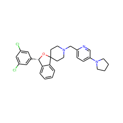 Clc1cc(Cl)cc([C@@H]2OC3(CCN(Cc4ccc(N5CCCC5)cn4)CC3)c3ccccc32)c1 ZINC000073293313