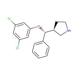 Clc1cc(Cl)cc(O[C@@H](c2ccccc2)[C@H]2CCNC2)c1 ZINC000095588734