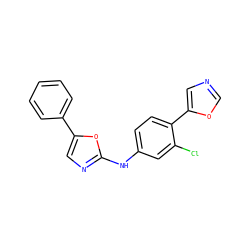 Clc1cc(Nc2ncc(-c3ccccc3)o2)ccc1-c1cnco1 ZINC000013490392