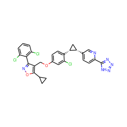 Clc1cc(OCc2c(-c3c(Cl)cccc3Cl)noc2C2CC2)ccc1[C@@H]1C[C@@H]1c1ccc(-c2nnn[nH]2)nc1 ZINC000115373709