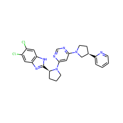 Clc1cc2nc([C@@H]3CCCN3c3cc(N4CC[C@@H](c5ccccn5)C4)ncn3)[nH]c2cc1Cl ZINC000082153340