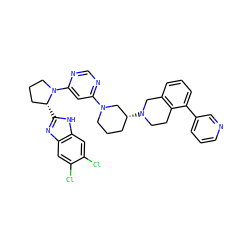 Clc1cc2nc([C@@H]3CCCN3c3cc(N4CCC[C@@H](N5CCc6c(cccc6-c6cccnc6)C5)C4)ncn3)[nH]c2cc1Cl ZINC000082150329