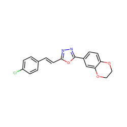 Clc1ccc(/C=C/c2nnc(-c3ccc4c(c3)OCCO4)o2)cc1 ZINC000096269806