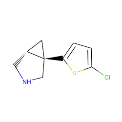 Clc1ccc([C@@]23CNC[C@@H]2C3)s1 ZINC000040847973