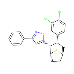 Clc1ccc([C@@H]2C[C@H]3CC[C@@H](S3)[C@@H]2c2cc(-c3ccccc3)no2)cc1Cl ZINC000169335240