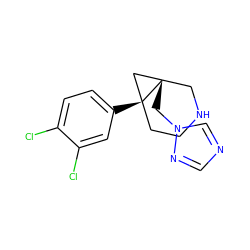 Clc1ccc([C@]23CCNC[C@@]2(Cn2cncn2)C3)cc1Cl ZINC000072116207