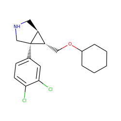 Clc1ccc([C@]23CNC[C@H]2[C@@H]3COC2CCCCC2)cc1Cl ZINC000045385965