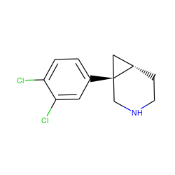 Clc1ccc([C@]23CNCC[C@H]2C3)cc1Cl ZINC000053229647