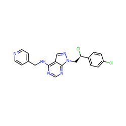 Clc1ccc([C@H](Cl)Cn2ncc3c(NCc4ccncc4)ncnc32)cc1 ZINC000071319425