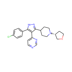 Clc1ccc(-c2[nH]nc(C3CCN([C@@H]4CCOC4)CC3)c2-c2ccncn2)cc1 ZINC000049069582