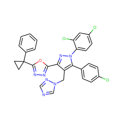 Clc1ccc(-c2c(Cn3cncn3)c(-c3nnc(C4(c5ccccc5)CC4)o3)nn2-c2ccc(Cl)cc2Cl)cc1 ZINC000049877497