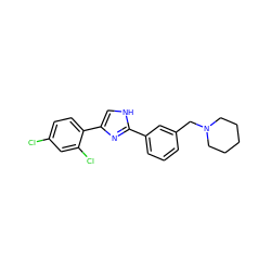 Clc1ccc(-c2c[nH]c(-c3cccc(CN4CCCCC4)c3)n2)c(Cl)c1 ZINC000066058915