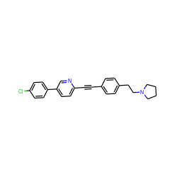 Clc1ccc(-c2ccc(C#Cc3ccc(CCN4CCCC4)cc3)nc2)cc1 ZINC000036400191