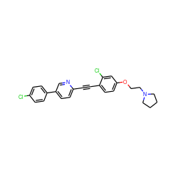 Clc1ccc(-c2ccc(C#Cc3ccc(OCCN4CCCC4)cc3Cl)nc2)cc1 ZINC000038732694