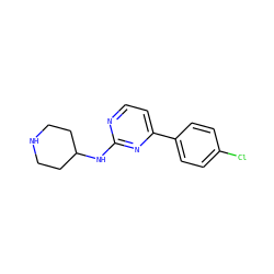 Clc1ccc(-c2ccnc(NC3CCNCC3)n2)cc1 ZINC000071329369