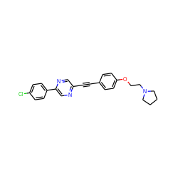 Clc1ccc(-c2cnc(C#Cc3ccc(OCCN4CCCC4)cc3)cn2)cc1 ZINC000118636187
