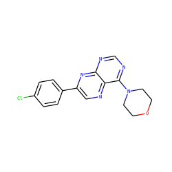 Clc1ccc(-c2cnc3c(N4CCOCC4)ncnc3n2)cc1 ZINC000013529828