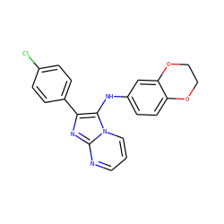 Clc1ccc(-c2nc3ncccn3c2Nc2ccc3c(c2)OCCO3)cc1 ZINC000004734337