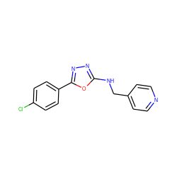 Clc1ccc(-c2nnc(NCc3ccncc3)o2)cc1 ZINC000653714832