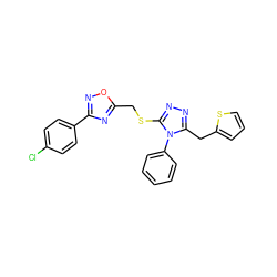 Clc1ccc(-c2noc(CSc3nnc(Cc4cccs4)n3-c3ccccc3)n2)cc1 ZINC000003653065