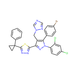 Clc1ccc(-n2nc(-c3nnc(C4(c5ccccc5)CC4)s3)c(Cn3cncn3)c2-c2ccc(Br)cc2)c(Cl)c1 ZINC000058591676