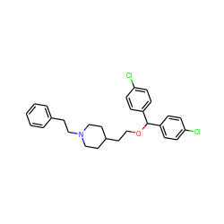 Clc1ccc(C(OCCC2CCN(CCc3ccccc3)CC2)c2ccc(Cl)cc2)cc1 ZINC000013746582