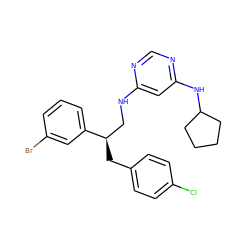 Clc1ccc(C[C@H](CNc2cc(NC3CCCC3)ncn2)c2cccc(Br)c2)cc1 ZINC000043061769