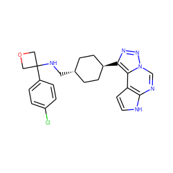 Clc1ccc(C2(NC[C@H]3CC[C@H](c4nnn5cnc6[nH]ccc6c45)CC3)COC2)cc1 ZINC001772633625