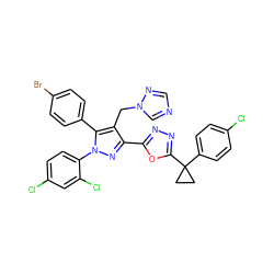 Clc1ccc(C2(c3nnc(-c4nn(-c5ccc(Cl)cc5Cl)c(-c5ccc(Br)cc5)c4Cn4cncn4)o3)CC2)cc1 ZINC000049889375