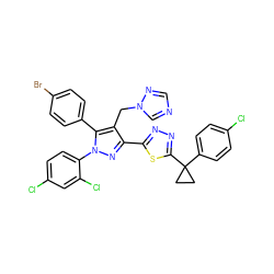 Clc1ccc(C2(c3nnc(-c4nn(-c5ccc(Cl)cc5Cl)c(-c5ccc(Br)cc5)c4Cn4cncn4)s3)CC2)cc1 ZINC000058568568