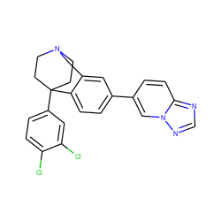 Clc1ccc(C23CCN(CC2)Cc2cc(-c4ccc5ncnn5c4)ccc23)cc1Cl ZINC000114350163