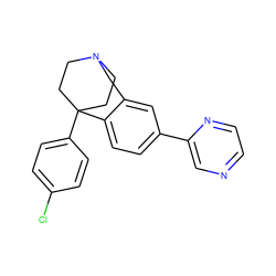 Clc1ccc(C23CCN(CC2)Cc2cc(-c4cnccn4)ccc23)cc1 ZINC000114350385