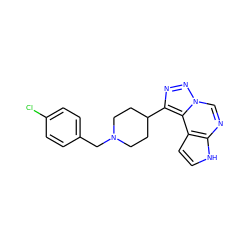 Clc1ccc(CN2CCC(c3nnn4cnc5[nH]ccc5c34)CC2)cc1 ZINC001772635042