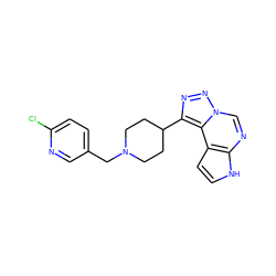 Clc1ccc(CN2CCC(c3nnn4cnc5[nH]ccc5c34)CC2)cn1 ZINC001772619678