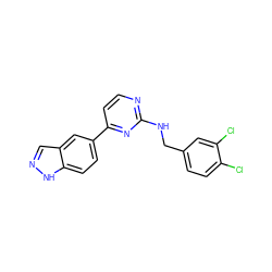 Clc1ccc(CNc2nccc(-c3ccc4[nH]ncc4c3)n2)cc1Cl ZINC000072139475