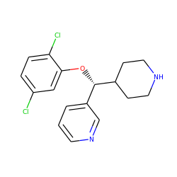 Clc1ccc(Cl)c(O[C@@H](c2cccnc2)C2CCNCC2)c1 ZINC000043070847