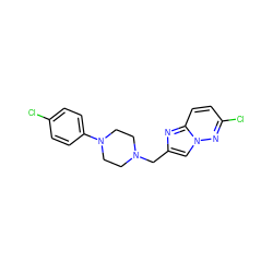 Clc1ccc(N2CCN(Cc3cn4nc(Cl)ccc4n3)CC2)cc1 ZINC000089774822